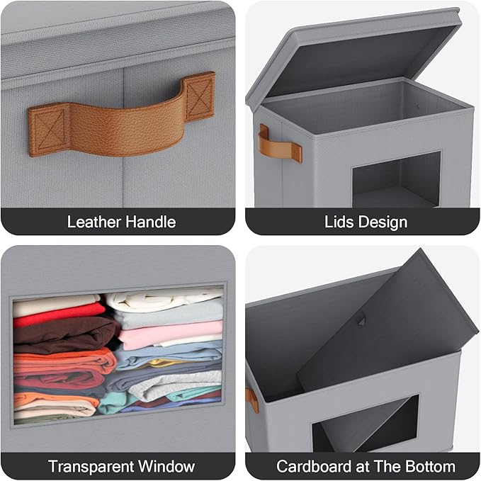 Univivi Storage Bins with Lids Collapsible Foldable Closet Storage Boxes for Clothes [3-Pack] Containers boxes with Handles Closet Storage for Home, Office, Bedroom (Grey,17" x 12"x 12") - Image 3