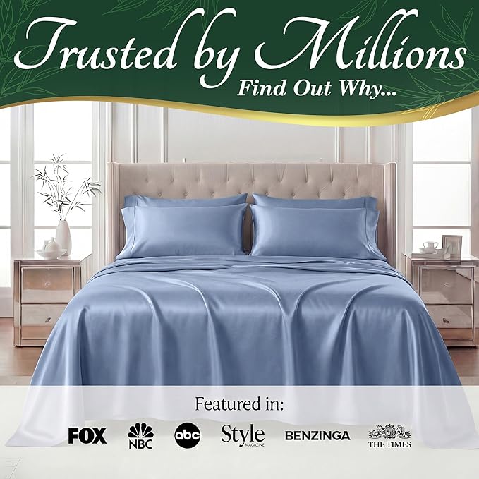DECOLURE 100% Viscose Derived from Bamboo Sheets Twin Size - Luxury 4 Pc Naturally Cooling Sheets, Ultra Soft Bed Set - Deep 17" Pockets, Durable Double Stitching, Oeko Tex Standard (Light Blue)