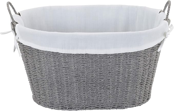 Household Essentials ML-7267 Decorative Wicker Laundry Basket with Handles and Removable Liner | Grey - Image 5