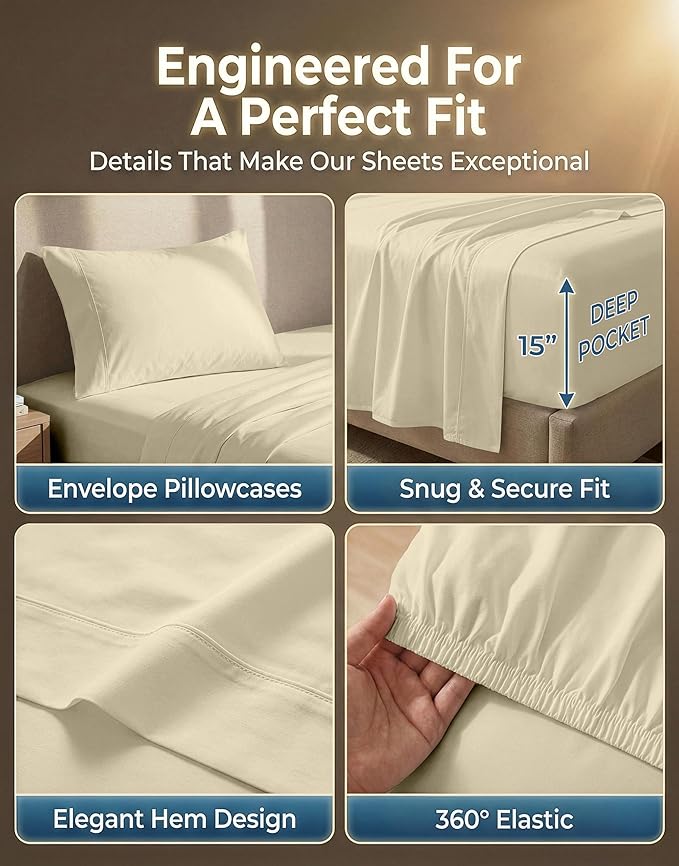 LANE LINEN Twin Bed Sheets Set - 600 Thread Count Premium Sateen Weave - 100% Cotton Luxury Sheets for Single Beds - 15 '' Deep Pocket for Snug Fit to Your Mattress - Oeko Tex Certified - Linen