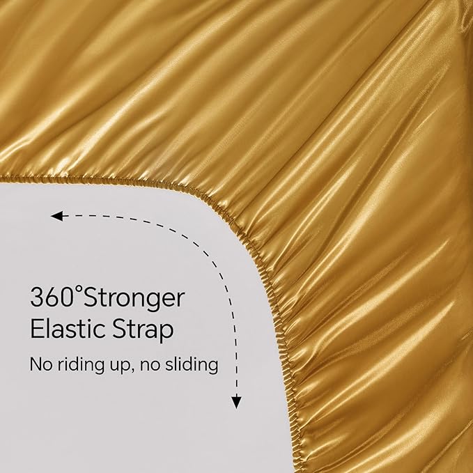 BEDELITE King Size Sheets Set, Luxury Soft Gold Satin Sheets for Hair and Skin, Similar to Silk Bed Sheets Set 4 Pieces with 1 Deep Pocket Fitted Sheet, 1 Flat Sheet, and 2 Pillowcases