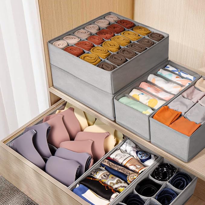 Criusia 12 Pack Sock Underwear Drawer Organizer Dividers, 116 Cells Fabric Foldable Dresser Closet Organizers and Storage Bins for Baby Clothing, Women Men Underwear Socks, Bra, Ties, Scarf - Image 5