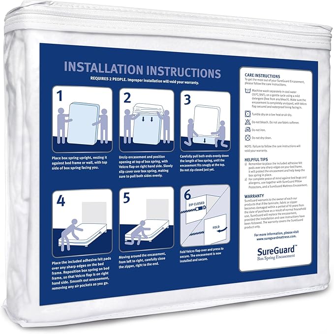 Split Cal King SureGuard Box Spring Encasement Pack - 100% Waterproof, Bed Bug Proof, Hypoallergenic - Premium Zippered Six-Sided Covers