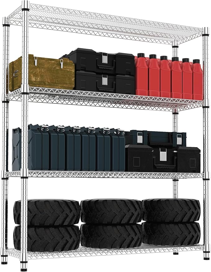 M MZG 4 Tiers Shelf 2640 lbs Steel Storage Shelving Utility Shelving Unit Steel Organizer Wire Rack for Home,Kitchen,Office,Garage Chrome 17.7" D x 47.2" W x 70.3" H by MEIGAOPLASTICANDMETALHKCOLIMITED
