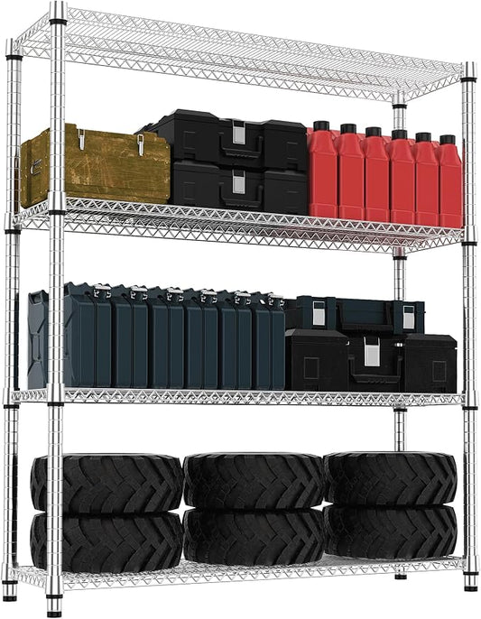 M MZG 4 Tiers Shelf 2640 lbs Steel Storage Shelving Utility Shelving Unit Steel Organizer Wire Rack for Home,Kitchen,Office,Garage Chrome 17.7" D x 47.2" W x 70.3" H by MEIGAOPLASTICANDMETALHKCOLIMITED