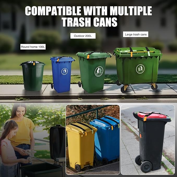 Trash Can Locks for Animals, 2 Pack Adjustable Garbage Can Locks with Reflective Strips, Trash Bin Locks for Animals, Raccoon and Animal Proof, Prevent Odor from Spreading, Fits Multiple Sizes Cans - Image 5