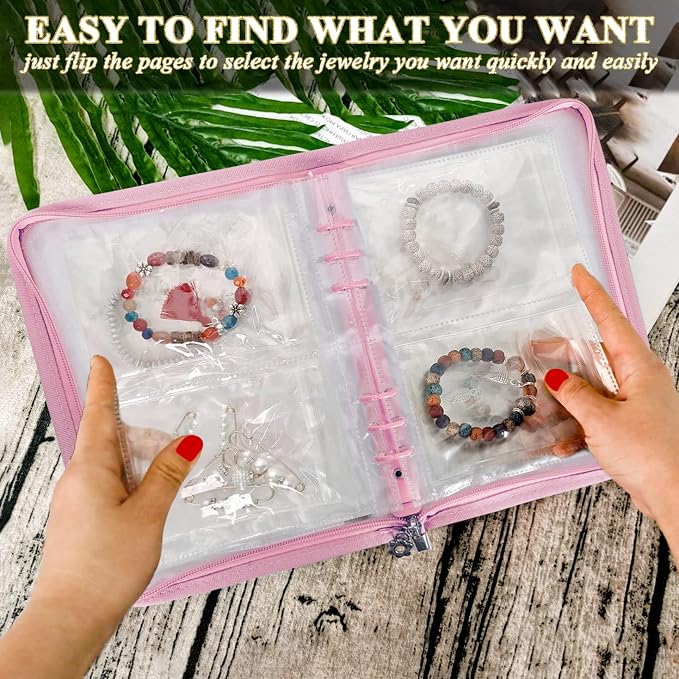Bracelet Holder Travel Jewelry Organizer Case Transparent Jewelry Storage Book for Earring Necklace Ring with Small Clear Zippered Pouch - Image 2