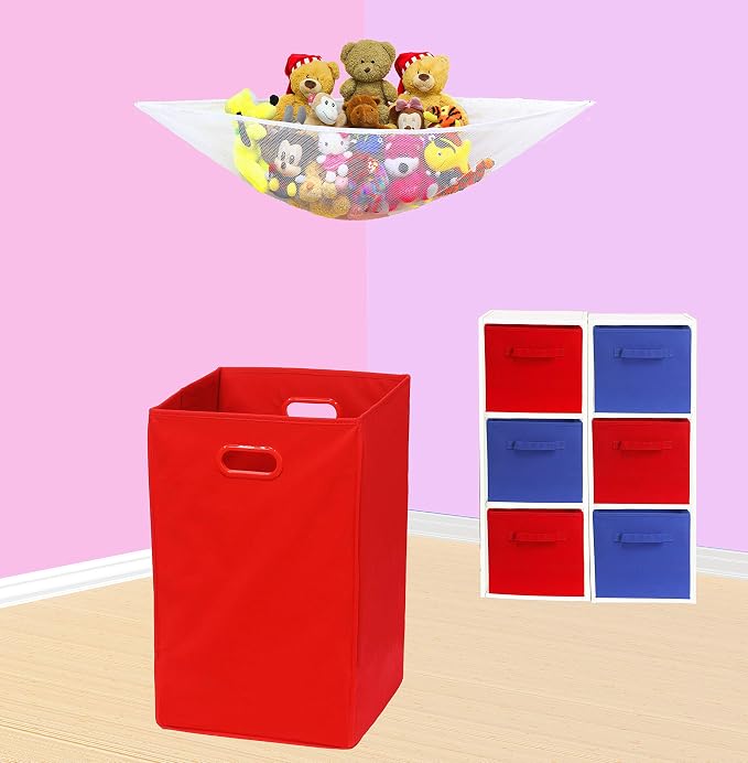 Simple Houseware Foldable Closet Laundry Hamper Basket, Red - Image 3