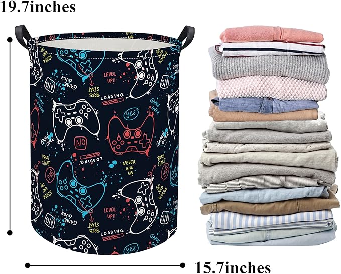 HIYAGON Game Laundry Basket Boys Kids Baby Laundry Hamper Dirty Clothes Organizer Toy Storage Bin Nursery Hamper for Bedroom Room Decor(Game) - Image 6