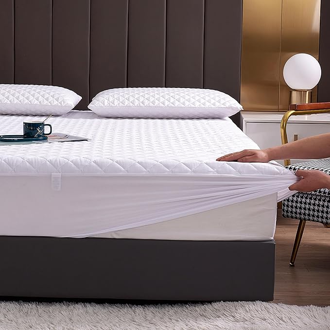 Full Size Waterproof Mattress Protector, Quilted Cooling Fitted Bed Mattress Cover Pad, 13"-15" Deep Pocket, Soft and Breathable Noiseless Machine Washable, Vinyl Free (Full)
