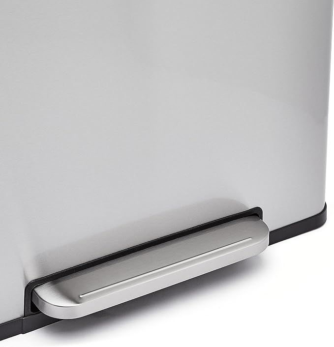 Amazon Basics Dual Compartment Recycling Trash Can with Soft-Close Lid, Fingerprint Resistant, Removable Liner Buckets, 60 Liters, Rectangular, Grey, Silver - Image 6