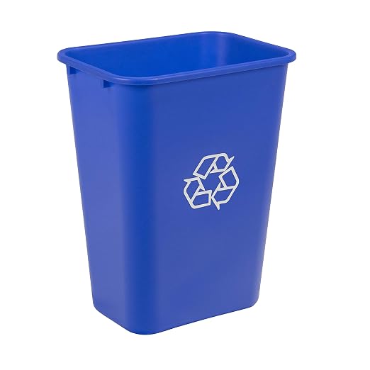 Amazon Basics Rectangular Commercial Office Wastebasket, Easy to Clean, Lightweight, 10 Gallon, Blue, Recycle Logo by AmazonBasics
