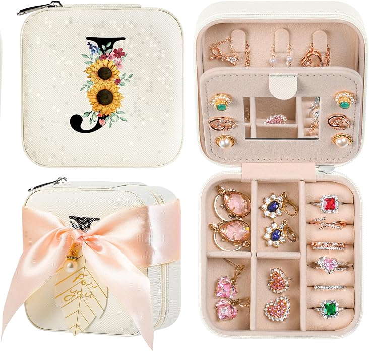 AYGXU Travel Jewelry Box for Women and Girls - Small Case With Initial A-Z - Teacher Gifts by AYGXU