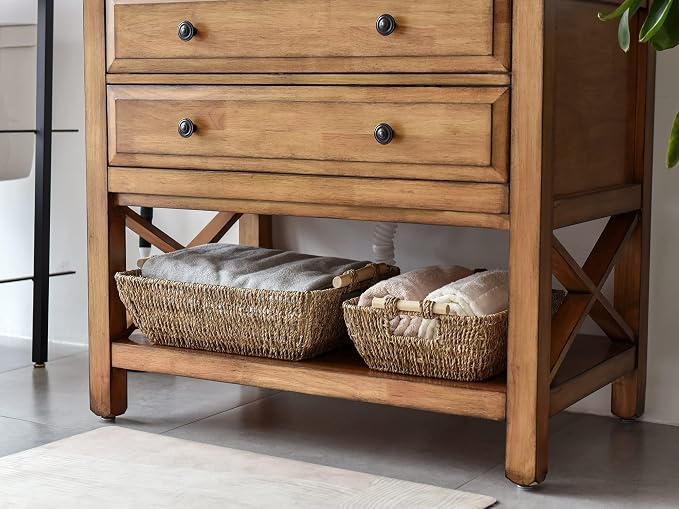 StorageWorks Hand-Woven Jumbo Storage Baskets with Wooden Handles, Seagrass Wicker Baskets for Organizing, 2-Pack - Image 4