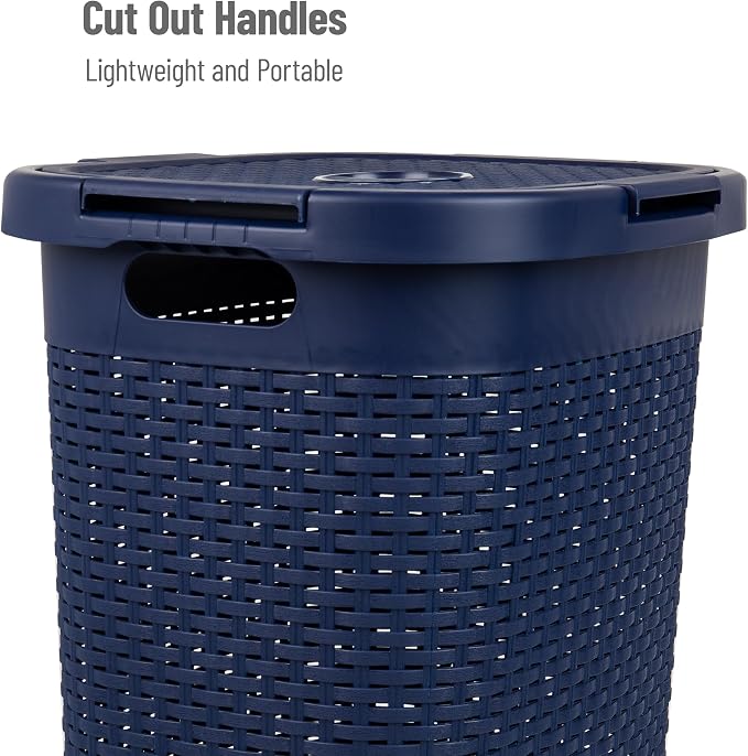 Mind Reader Slim Laundry Hamper with Lid, 60L Tall Clothes Basket, Narrow Tapered Design for Bathrooms, Closets and Laundry Rooms, Plastic, Navy - Image 4