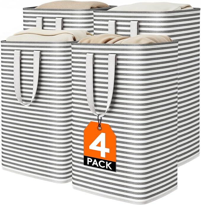 Lifewit 4 Pack Laundry Basket 80L Each, Collapsible Clothes Hamper with Reinforced Handles, Freestanding Waterproof Design for Bedroom and Laundry Room, Black 320L Total by Lifewit
