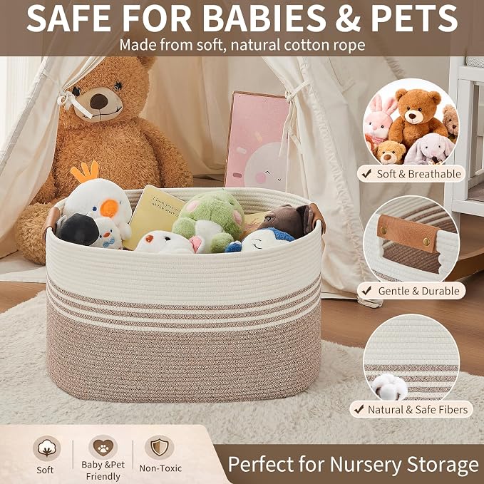 Large Woven Laundry Basket Hamper, 72L Cotton Rope Storage Bin for Blankets, Toys, Clothes, Decorative Nursery Hamper for Living Room, Baby Nursery, Bathroom, Bedroom, Kids Storage, Light Brown - Image 8