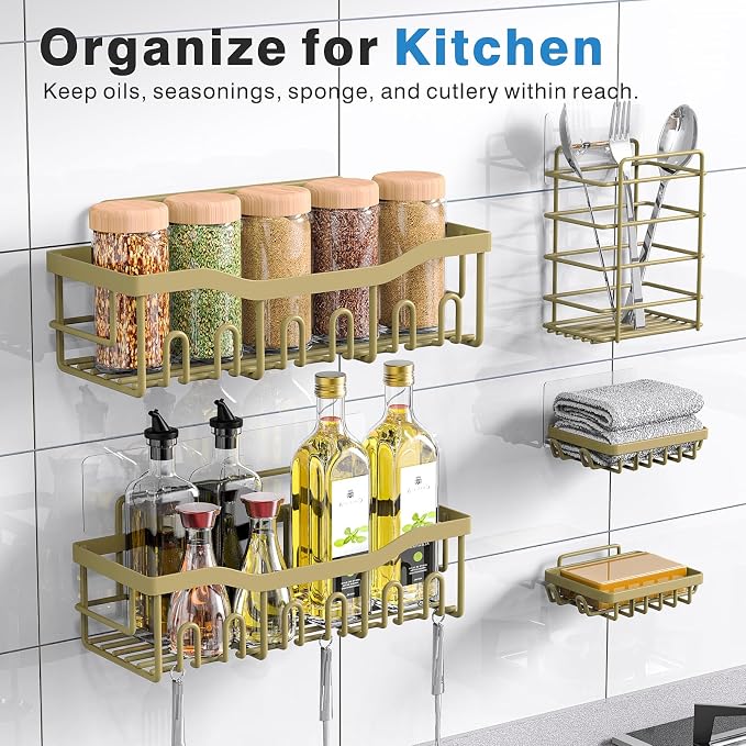 EUDELE 5-Pack Rustproof Stainless Steel Shower Caddy – No Drill Adhesive Bathroom Organizer with Large Capacity, Spacious Shower Shelves for Inside Shower, Kitchen & Home Decor Storage-XL Size - Image 6