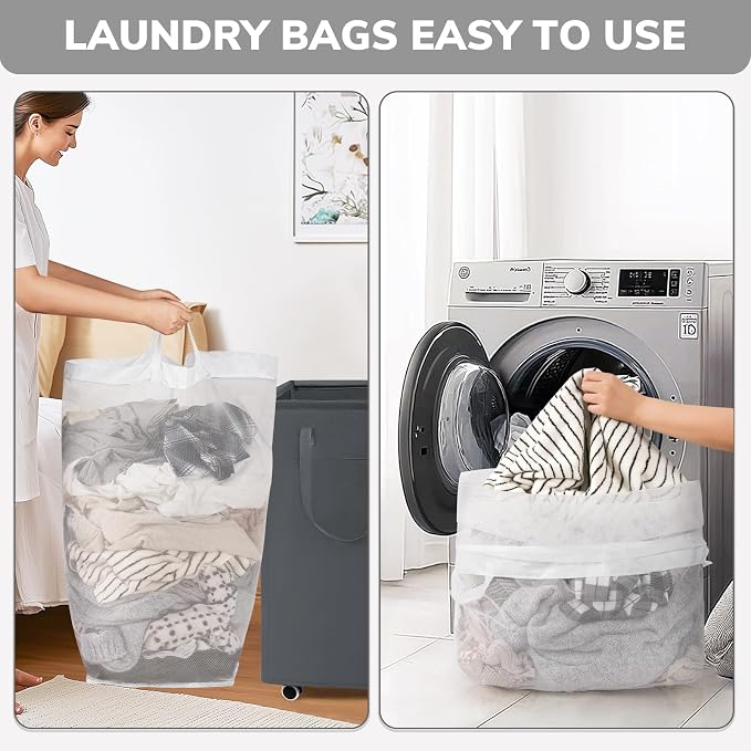 Goodpick Laundry Basket with Wheels, Laundry Hamper with Removable Wash Bag, Clothes Hamper, Rolling Laundry Basket, Dorm Room Essentials, 75L, Grey - Image 7