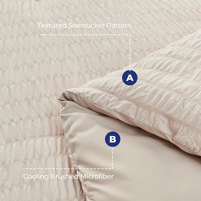 HYMOKEGE Beige California King Comforter Set Seersucker 7 Pieces, All Season Luxury Bed in a Bag for Bedroom, Bedding Set with Comforters, Sheets, Pillowcases & Shams