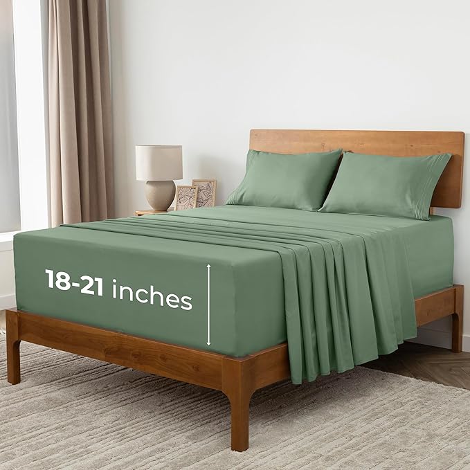Mellanni Extra Deep California King Sheets - 4 PC Iconic Collection Bedding - Hotel Luxury, Ultra Soft, Cooling Bed Sheets - Wrinkle, Fade, Stain Resistant (Cal King, Sage)