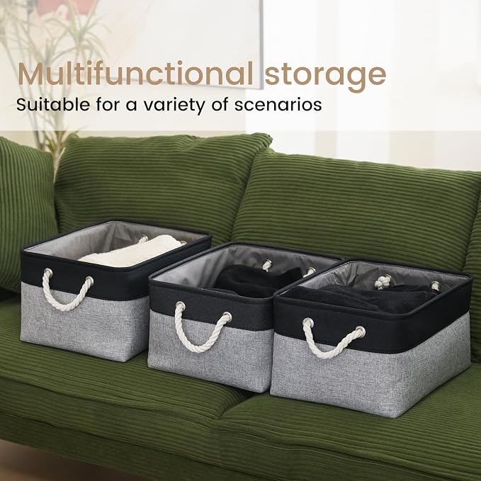 Large Storage Baskets- 15.7x11.8x8.26 inch Storage Bins for Shelves and Closet Organizing, Foldable Fabric Bin for Home Organization Clothes and Laundry (6-Pack, Black&Gray) - Image 6