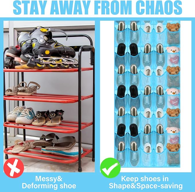 Windyun 40 over the Door Shoe Organizer Large Mesh Pocket Hanging Shoe Rack for Closet Sky Blue Nonslip Behind Door Storage Holder Back to School Organizer for Dorm Room College Classroom Storage - Image 2