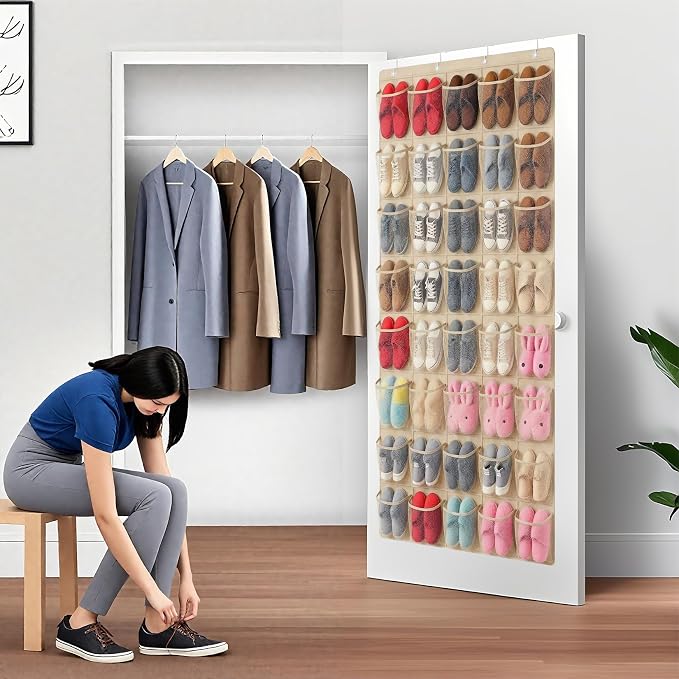 40-Pocket Over the Door Shoe Organizer - Large Mesh Pocket Hanging Shoe Organizer,Behind the Door Shoes Storage Holder Hanger - Image 5