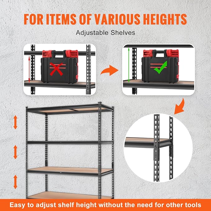 VEVOR Storage Shelving Unit, 5-Tier Adjustable Storage Shelves, 48" L x 24" W x 72" H Heavy Duty Garage Storage Shelves, Metal Shelves for Kitchen Pantry Basement Bathroom Laundry - Image 7