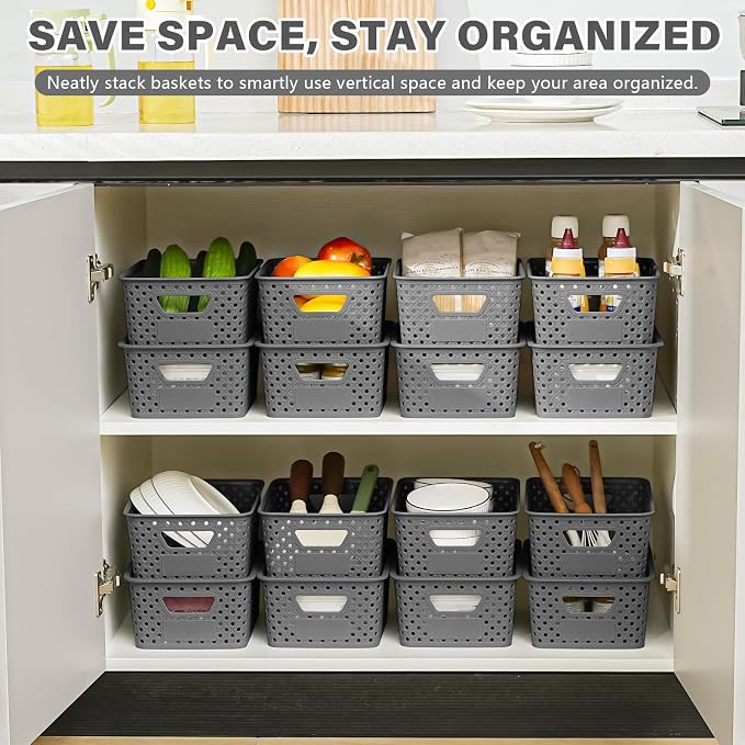 10 Pack Small Plastic Storage Bins with Lids, Stackable Plastic Storage Baskets for Organizing with Handles, Organizer Bins with Labels for Room,Craft,Containers for Pantry Organizers and Storage,Grey - Image 5