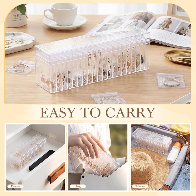 Kenning 84 Pcs Acrylic Jewelry Case Organizer, Clear Jewelry Organizers Holder with Portable Anti Tarnish Storage Bags for Rings, Earrings, Necklaces, Ideal Gifts for Women (Clear) - Image 6
