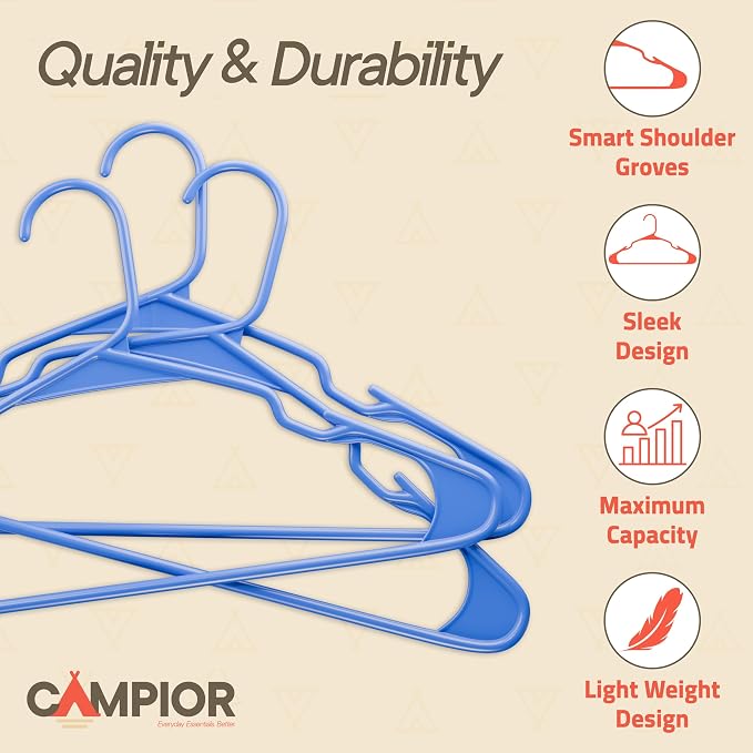Plastic Clothes Hangers – Heavy Duty Hanger Set, for Organizing Clothes, Dresses, and Coat, Holds Up to 5 lbs, Space-Saving Hangers with Non-Slip Shoulder Grooves, Pack of 100, Blue - Image 3