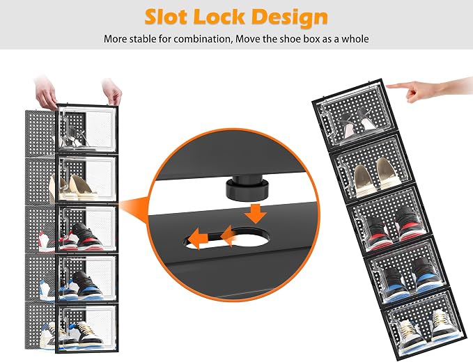 HOMIDEC Shoe Storage, 12 Pack Shoe Organizer for Closet, Shoe Boxes Clear Plastic Stackable Shoe Containers with Lids for Size 13 - Image 5