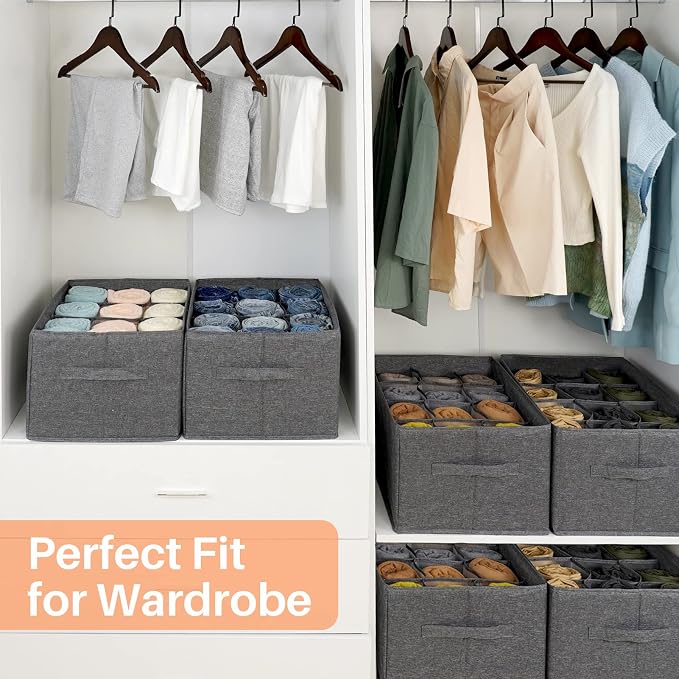 EASEVE 2Pcs Closet Organizers and Storage Bins for Clothes - 12 Cell Drawers Organizer Grid Storage Box for Jeans Pants Sweater Towel T-shirts, Wardrobe Shelf Dividers Closets Organization - Image 7