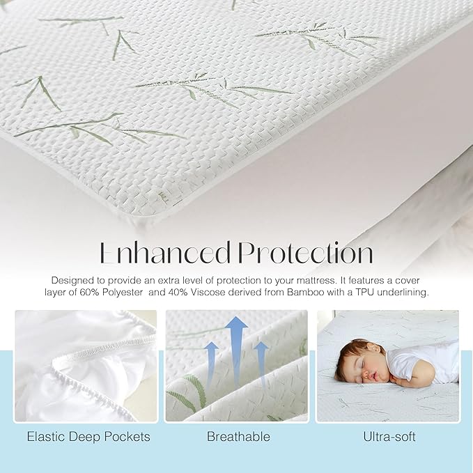 Waterproof Mattress Protector Viscose Derived from Bamboo Blend Ultra Soft Deep Pocket Fits Up to 18 Inches, Twin