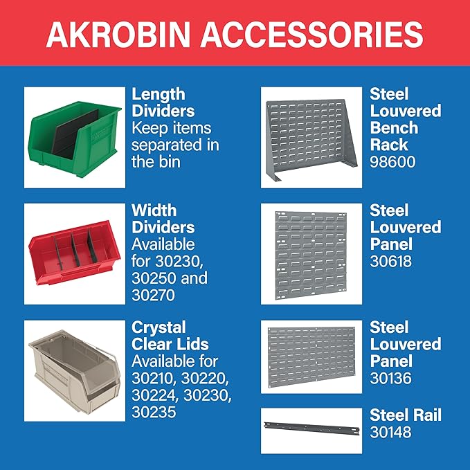Akro-Mils 30235 AkroBins Plastic Storage Bins, Space-Saving Stackable Bins for Garage, Pantry, Craft Organization, 11" x 11" x 5", Stone, 6-Pack - Image 5