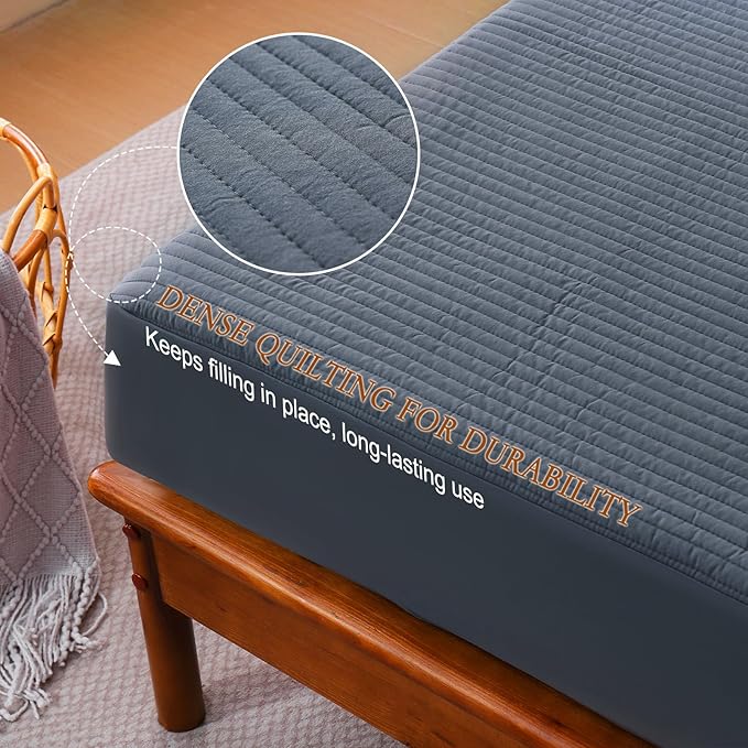 YOUR MOON Natural Wool Mattress Pad Twin – 200GSM Organic Australian Wool Mattress Topper, Quilted Fitted Mattress Bed Cover with 16" Deep Pocket, Hypoallergenic Cotton Cover (Gray)