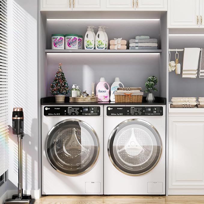 Aheaplus Washer and Dryer Countertop, Laundry Room Organization with Non-Slip Pads, Wood Shelf Topper with Round Corner Edge Rails, Folding Organizer for Laundry, 54" W x 27.5" D, Black - Image 6