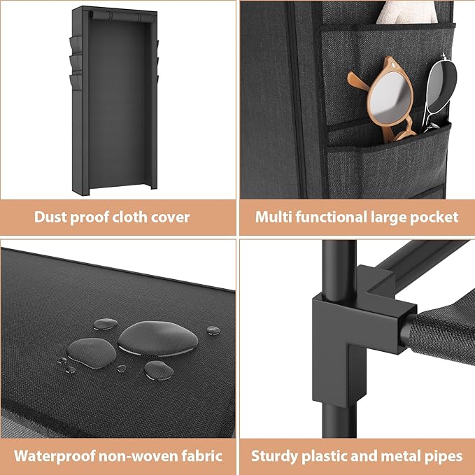VTRIN Vertical Narrow Shoe Rack Organizer Tall Shoe Rack for Closet Entryway 10 Tier Non-Woven Cover Shoe Shelf Holds 36-41 Pairs Free Standing Shoe Storage Cabinet with Dustproof Cover, Black - Image 4