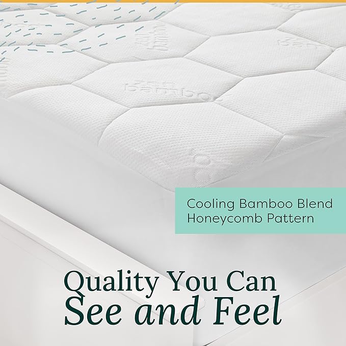 Zen Mattress Pad Cover - Cooling Bed Topper & Waterproof Protector w/Deep Pockets, King Size, White