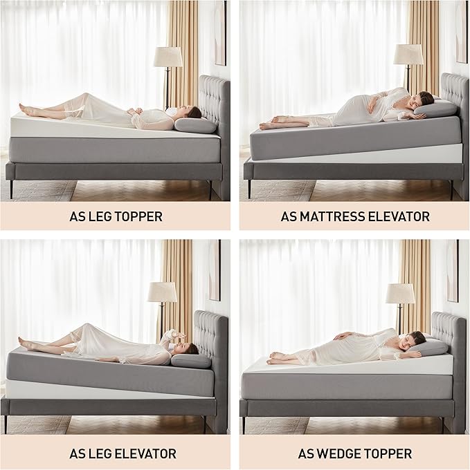 Mattress Wedge Only, 7-Inch Full Inclined Bed Wedge Mattress Topper for Acid Reflux, GERD, Neck & Back Pain, Snoring, Adjustable Elevator Under Mattress Support for Bedroom