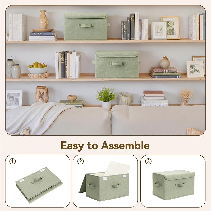 GRANNY SAYS Storage Bins with Lids, Decorative Storage Boxes, Clothes Stoarge Bins, Shelf Baskets, Closet Storage Bins for Clothing, Collapsible Storage and Organization, Sage Green, Large, 2-Pack - Image 6