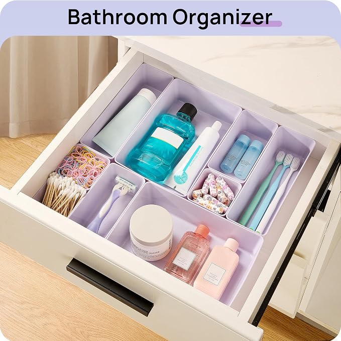 Vtopmart 25 PCS Plastic Drawer Organizers Set, 4-Size Versatile Bathroom and Vanity Drawer Organizer Trays, Storage Bins for Makeup, Bedroom, Kitchen Gadgets Utensils and Office - Image 5