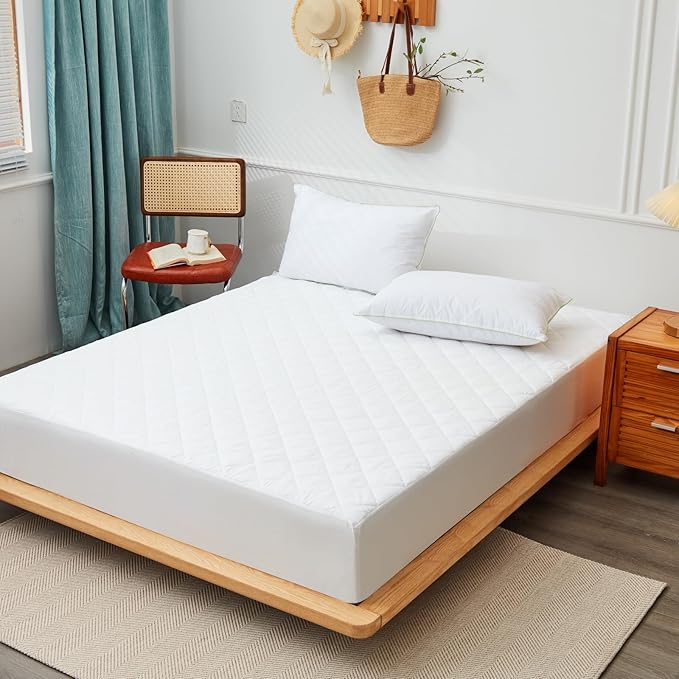 White Fitted Mattress Pads(King California) Stretches up to 16 Inches Deep Hypoallergenic Ultimate Protection and Comfort Easy to Clean Fits Snugly Durable and Long-Lasting
