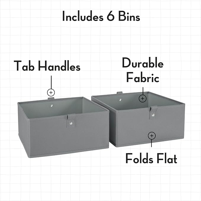 RiverRidge Kids 6pc Folding Storage Bins Set - 10.5”W x 5”H Fabric Boxes with Handles for Closet Organizers & Storage - Gray Cube Storage Organizer for Toys, Clothes & Crafts - Fits RiverRidge Shelves - Image 3
