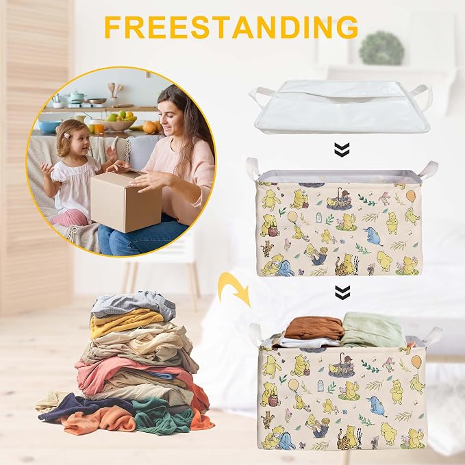 Winnie baby Stuff，Winnie Storage Nursery Basket, Large squarecanvas Laundry Hamper With A Waterproof PECoating, Foldable, Bathroom and Bedroom SetClothes ,Toys Bin, Baby Nursery HamperDecor - Image 4