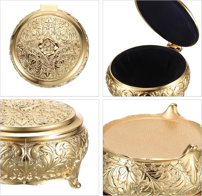 Hipiwe Vintage Metal Jewelry Box Different Shape- Small Antique Ring Earrings Necklace Storage Organizer Case Metal Treasure Chest Trinket Keepsake Gift Box - Image 8