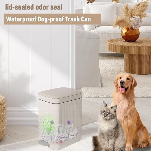 rejomiik Small Bathroom Trash Can with Lid Slim Soft Close Garbage Can Step Wastebasket Container Trash Bin for Office Bedroom Kitchen Living Room (1.9 Gallon Cream) - Image 6