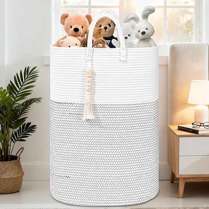 Woven Laundry Basket for Clothes, 65L Large Rectangle Laundry Hampers, Nursery Storage Basket for Toys, Tall Dirty Clothes Hamper for Bedroom Aesthetic, Bathroom, Laundry Room - Image 6