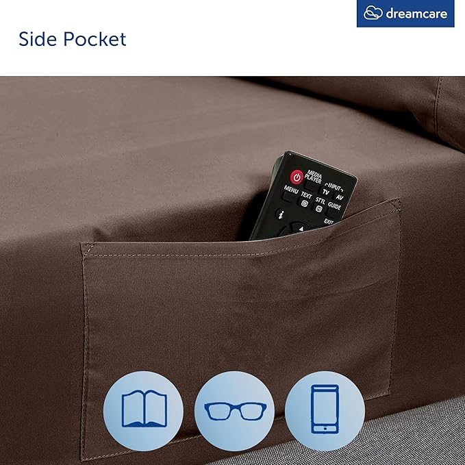 DREAMCARE Queen Size Sheets - Cooling Bed Sheets - 4pcs Set - up to 15" Deep Pocket Queen Sheet Set - Sheets Queen Size Bed - Soft & Long Lasting 100% Fine Microfiber with Side Pocket - Mocha Brown